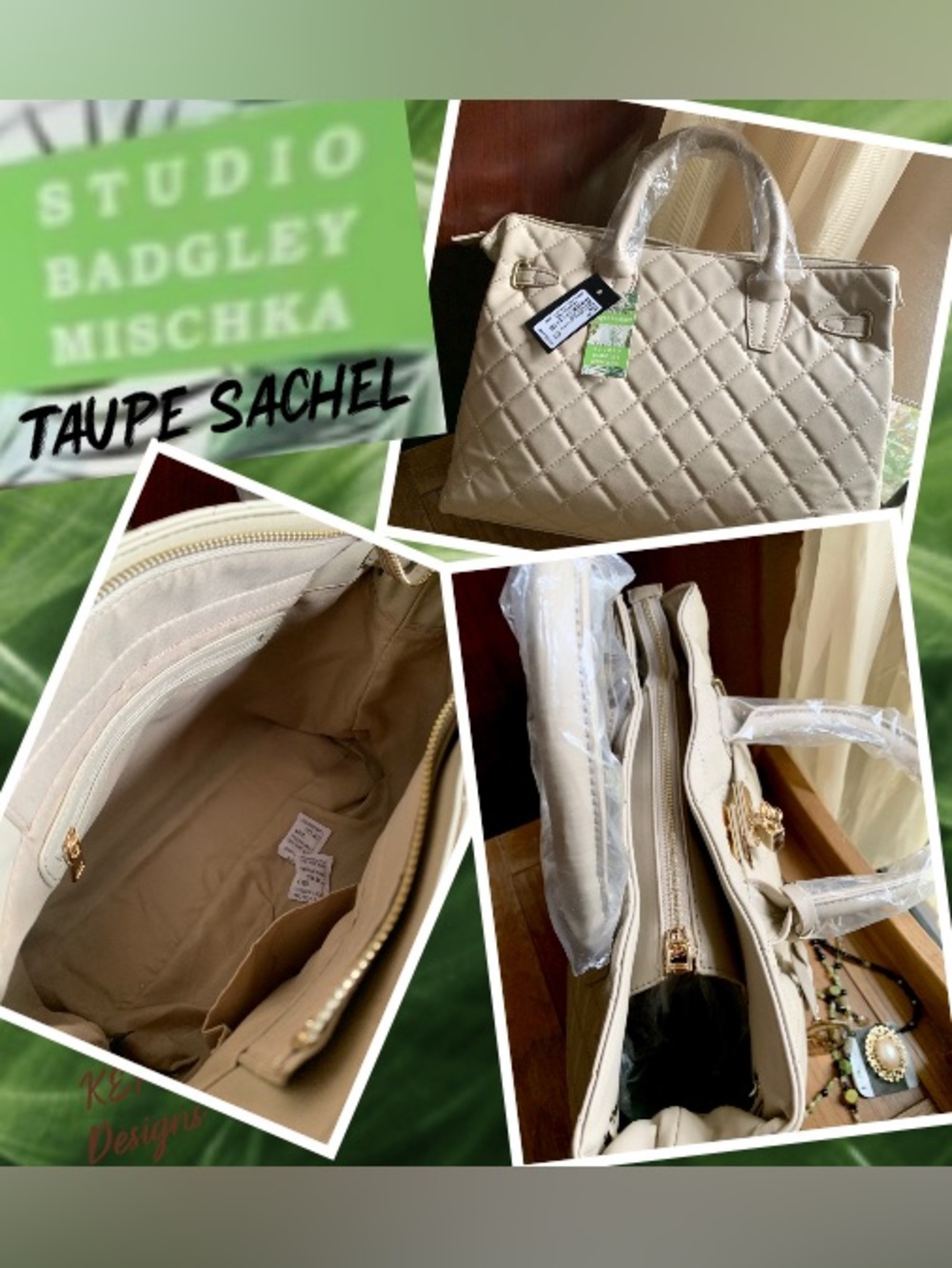 Taupe Badgley Mishka Satchel w/FREE Brooch - Picture 3 of 5